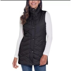 Weatherproof Womens Black Quilted Puffer Vest Longline Snap Front Small S/CH